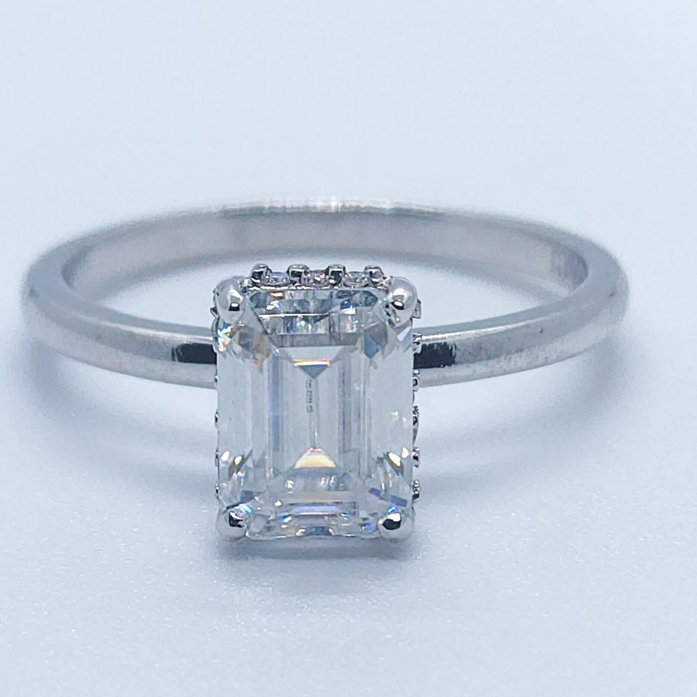 1.50CT Emerald Cut Moissanite Ring With Lab Diamond